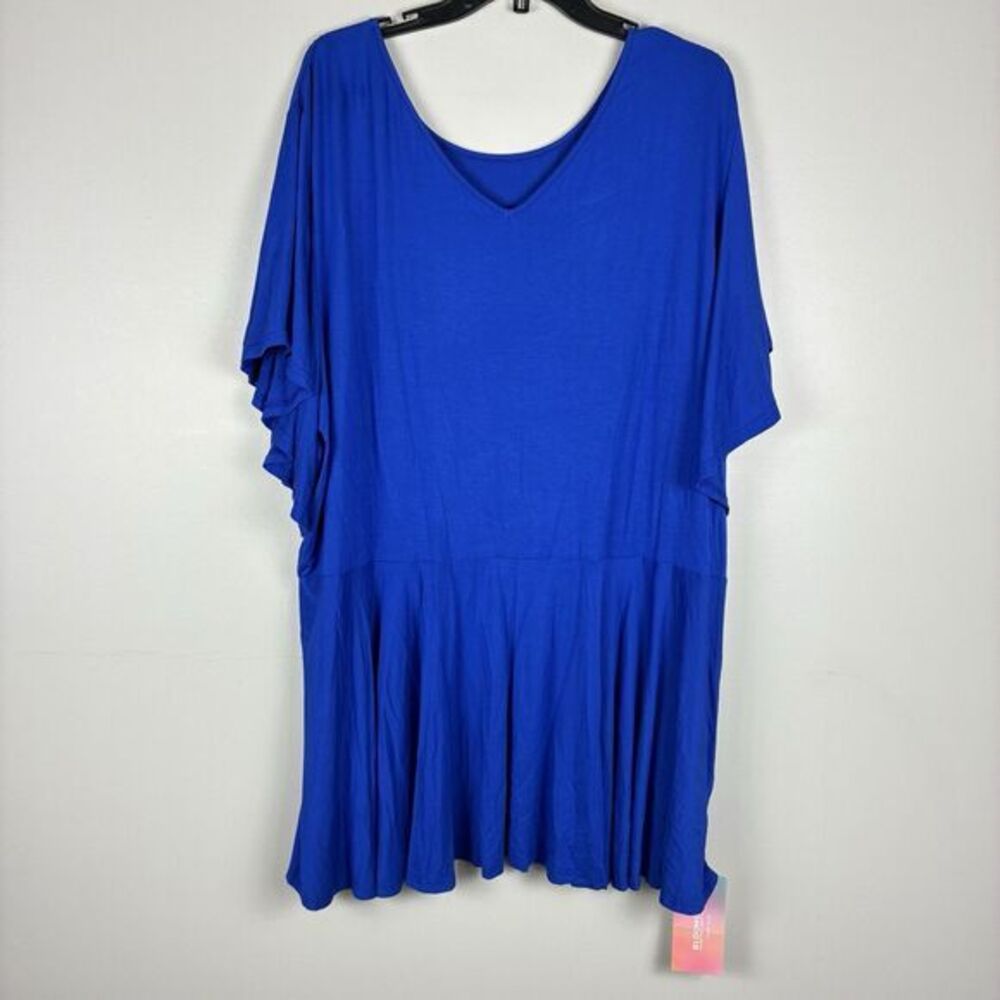Bloomchic Tunic Top Women's 4X Blue V Neck Jersey Stretch Flutter Sleeve Casual
